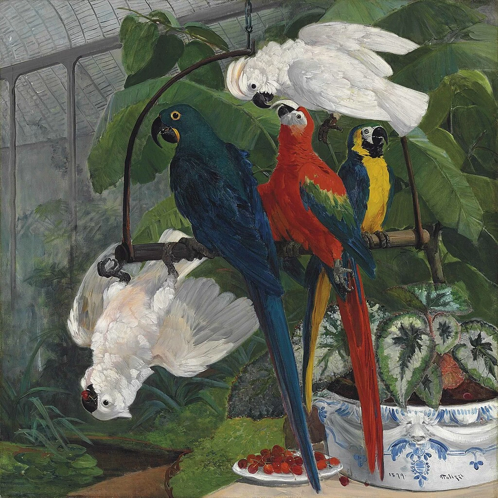 Pappagalli in una serra tropicale (1879)
